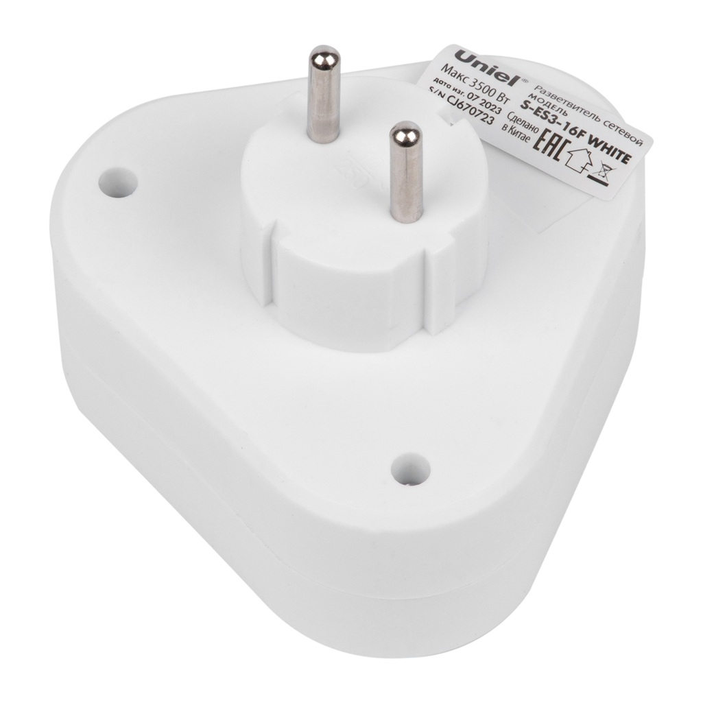 Разветвитель сетевой Uniel S-ES3-16F White без заземления, 3 розетки, 3.5 кВт