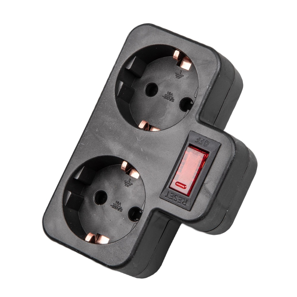 Разветвитель сетевой Uniel S-GES2-16PB Black с выключателем, с заземлением, 2 розетки, 3.5 кВт