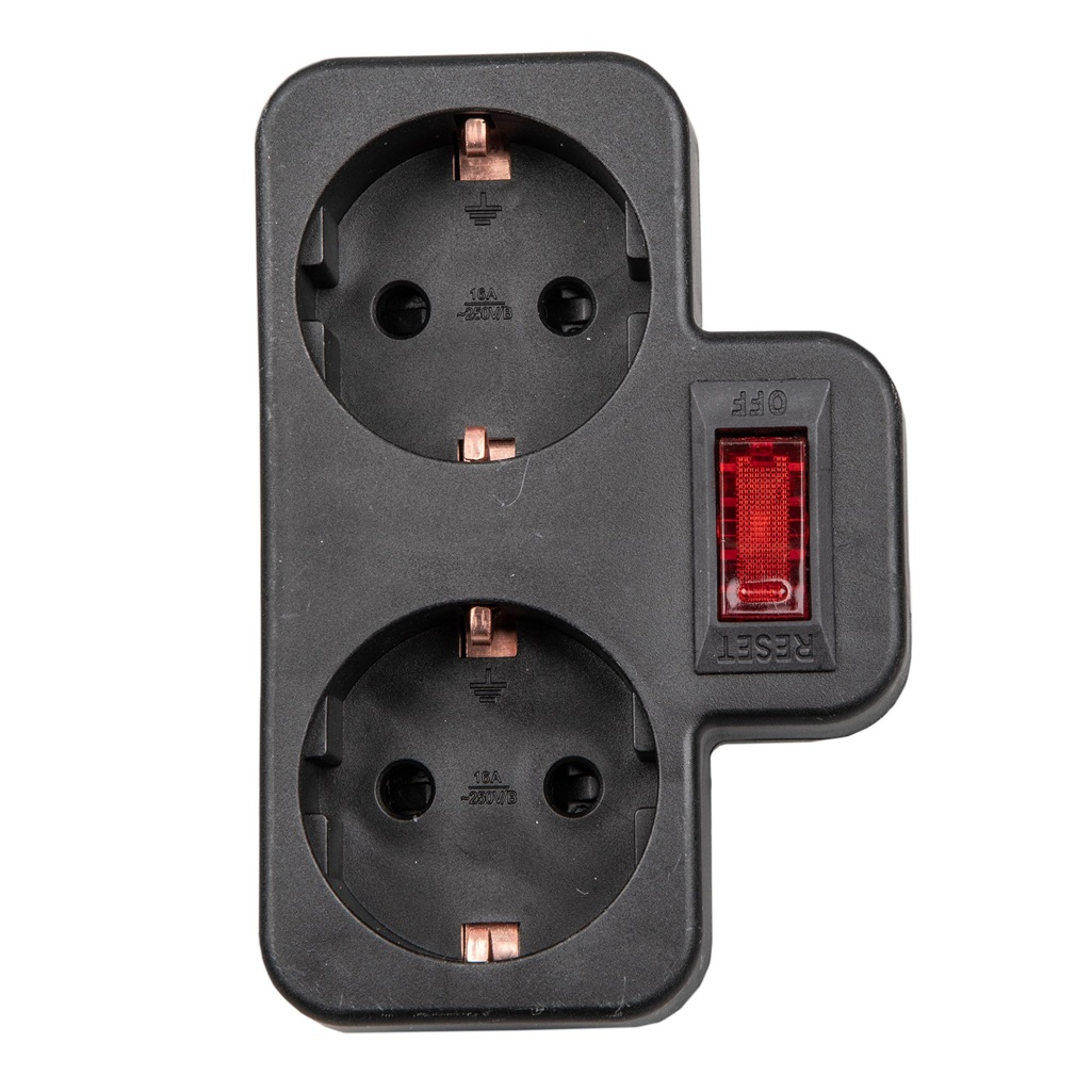 Разветвитель сетевой Uniel S-GES2-16PB Black с выключателем, с заземлением, 2 розетки, 3.5 кВт