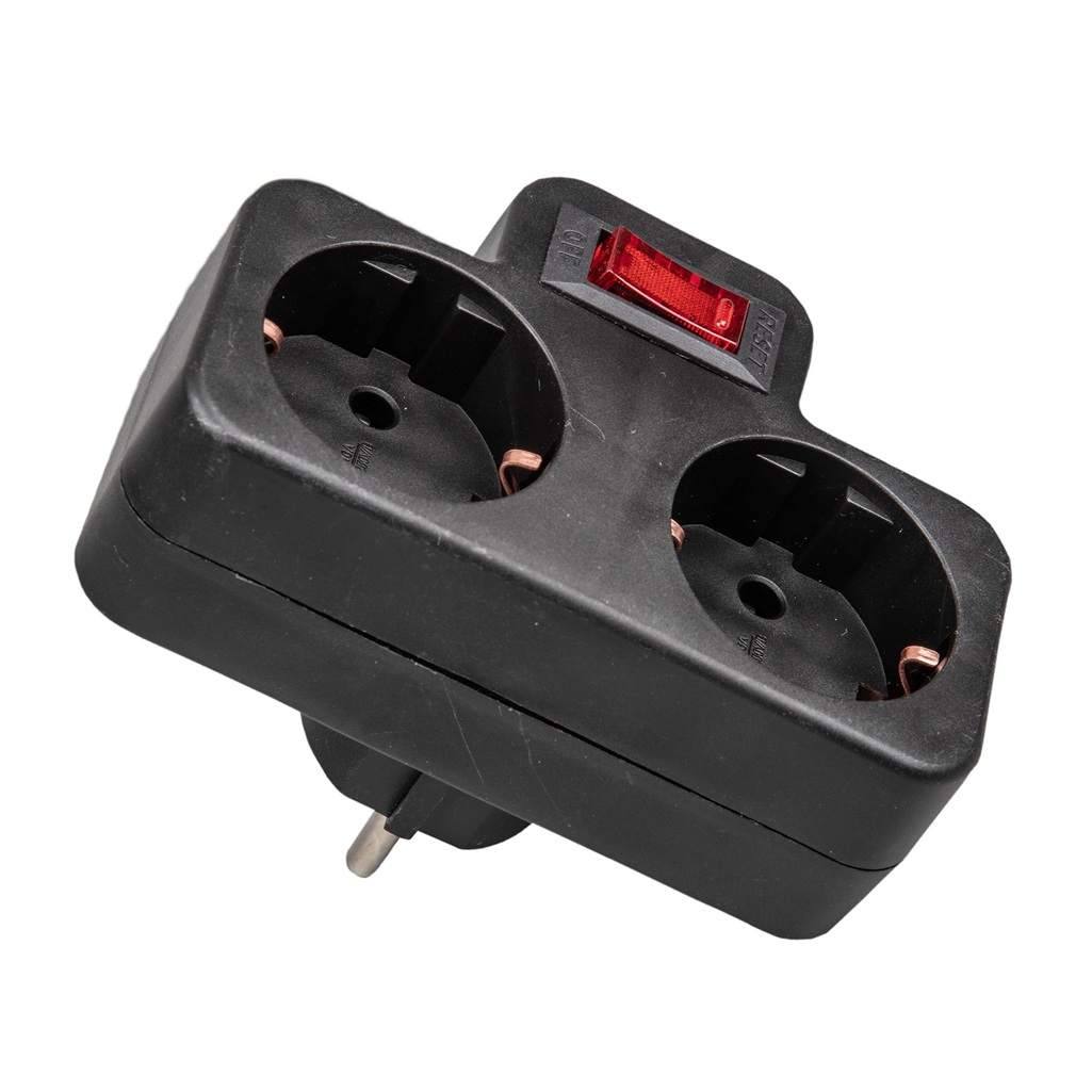 Разветвитель сетевой Uniel S-GES2-16PB Black с выключателем, с заземлением, 2 розетки, 3.5 кВт