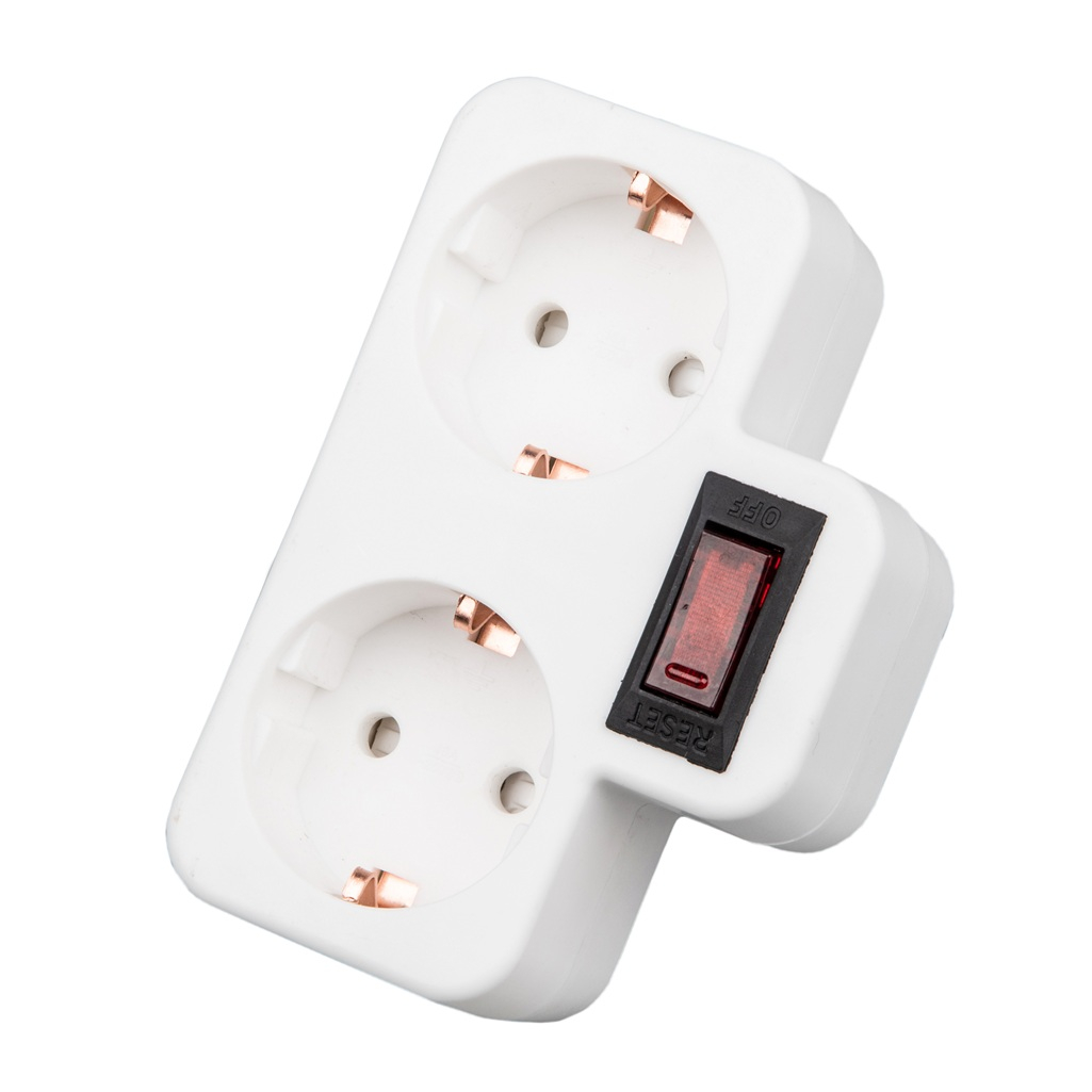 Разветвитель сетевой Uniel S-GES2-16PB WHITE с выключателем, с заземлением, 2 розетки, 3.5 кВт