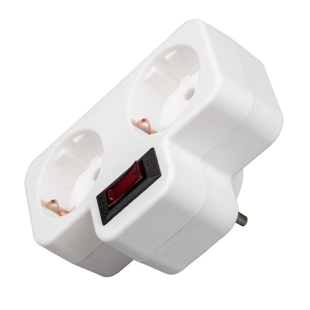 Разветвитель сетевой Uniel S-GES2-16PB WHITE с выключателем, с заземлением, 2 розетки, 3.5 кВт