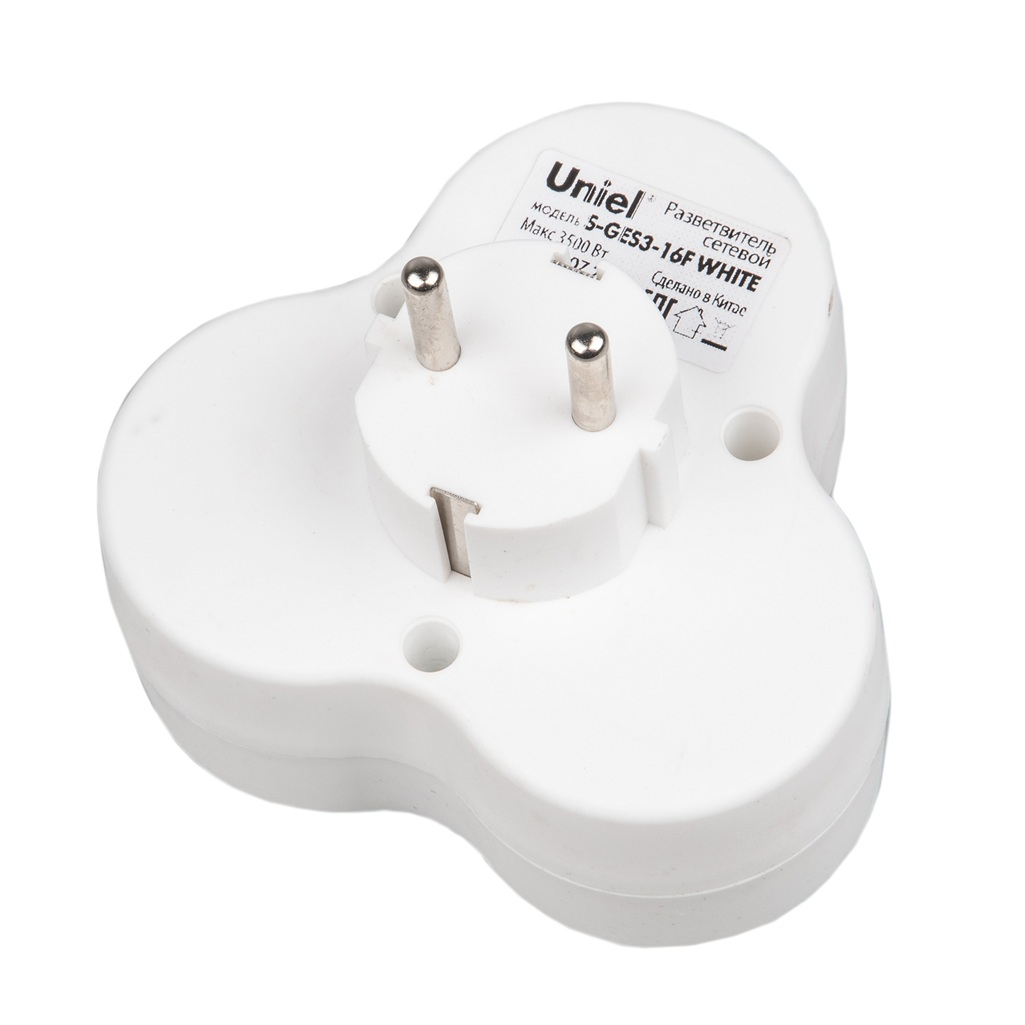 Разветвитель сетевой Uniel S-GES3-16F White с заземлением, 3 розетки, 3.5 кВт