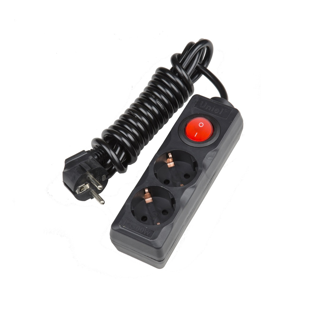 Удлинитель Uniel Standard S-GCD2-3B Black ПВС, с заземлением, 2 розетки, 3 м, 3.5 кВт