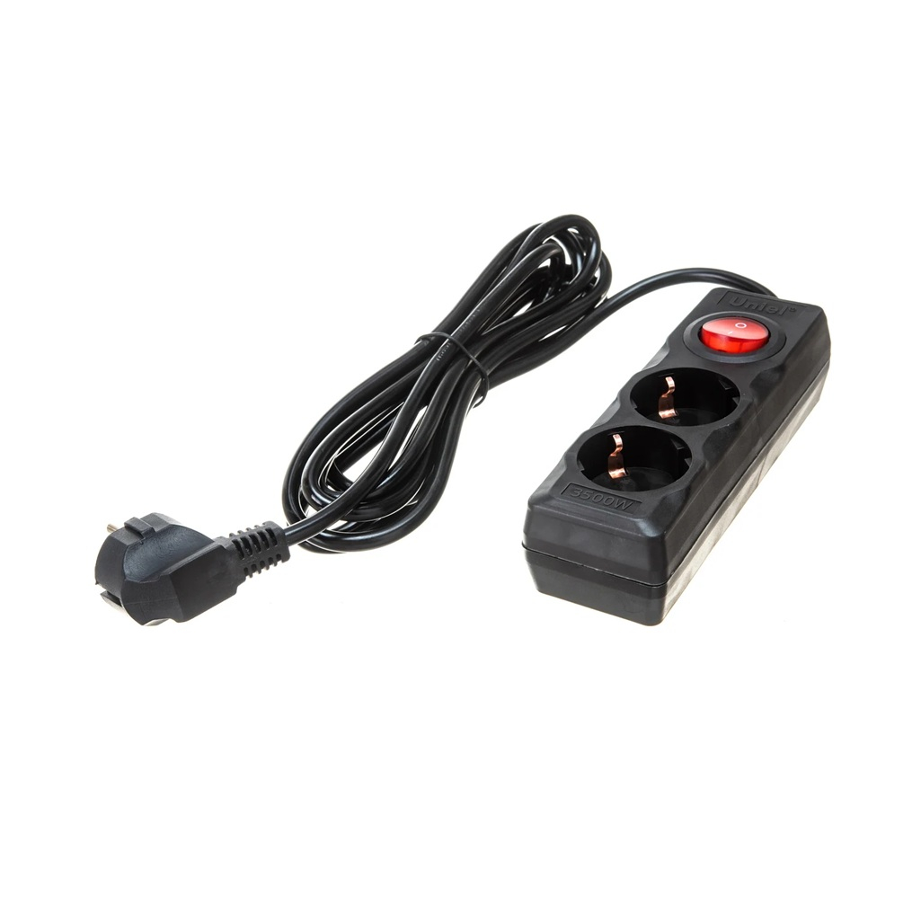 Удлинитель Uniel Standard S-GCD2-3B Black ПВС, с заземлением, 2 розетки, 3 м, 3.5 кВт