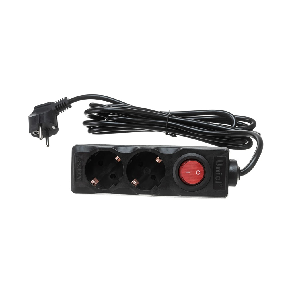 Удлинитель Uniel Standard S-GCD2-3B Black ПВС, с заземлением, 2 розетки, 3 м, 3.5 кВт