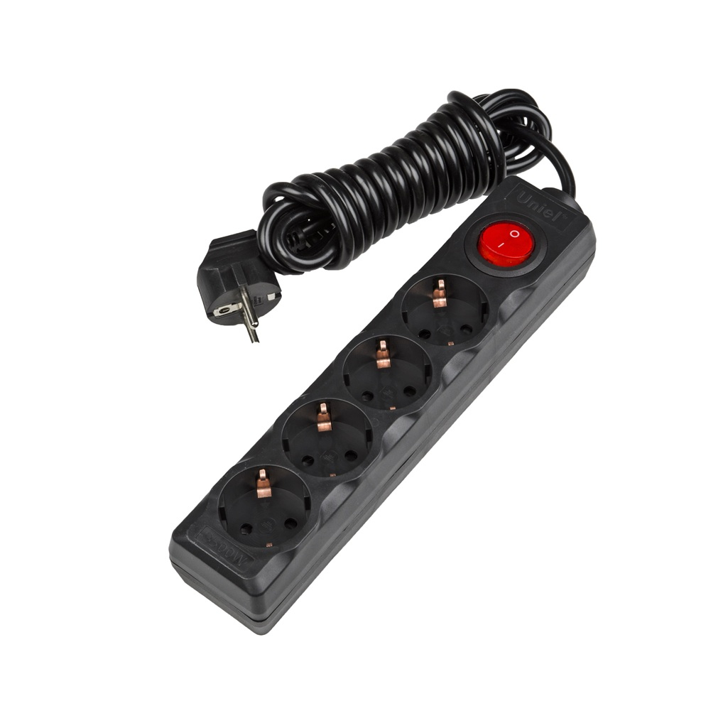 Удлинитель Uniel Standard S-GCD4-3B Black ПВС, с заземлением, 4 розетки, 3 м, 3.5 кВт