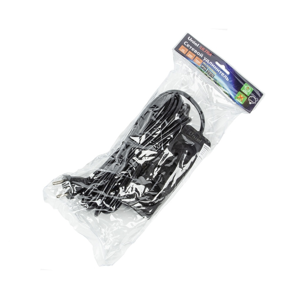 Удлинитель Uniel Ultra S-CU3-5 Black ПВС, без заземления, 3 розетки, 5 м, 2.5 кВт