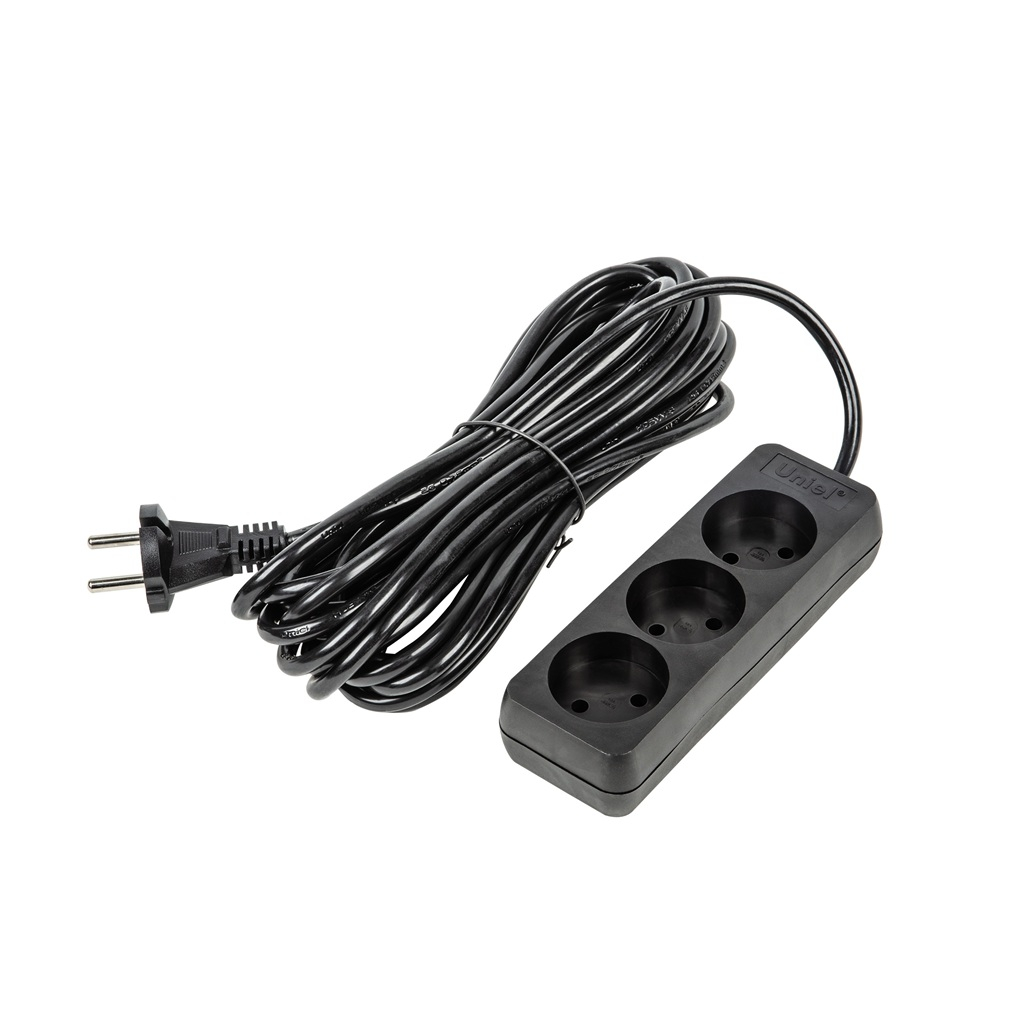 Удлинитель Uniel Ultra S-CU3-7 Black ПВС, без заземления, 3 розетки, 7 м, 2.5 кВт