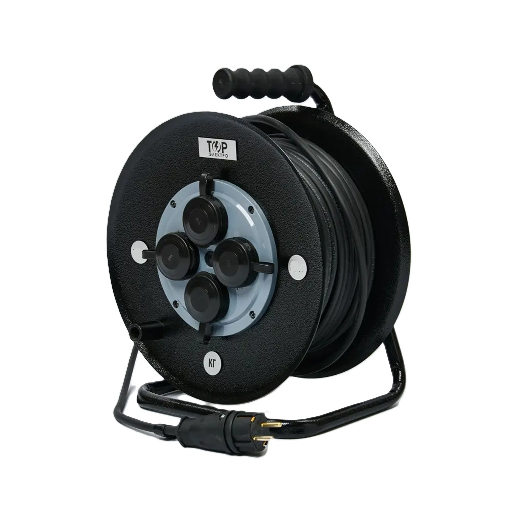 Удлинитель силовой Торэлектро 833 КГ с заземлением, 4 розетки, 20 м, 3.5 кВт, на катушке