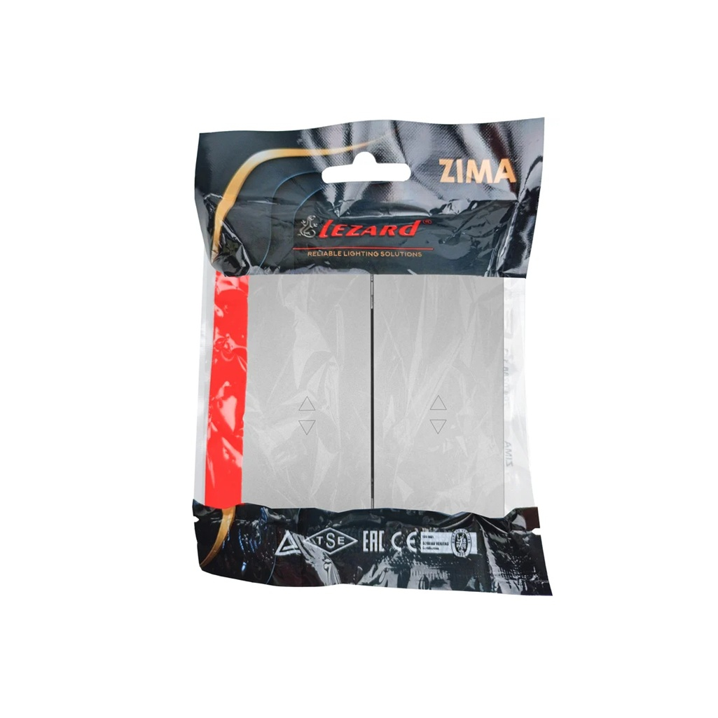 Выключатель проходной двойной Lezard Zima 704-7488-106QC встраиваемый, серый матовый