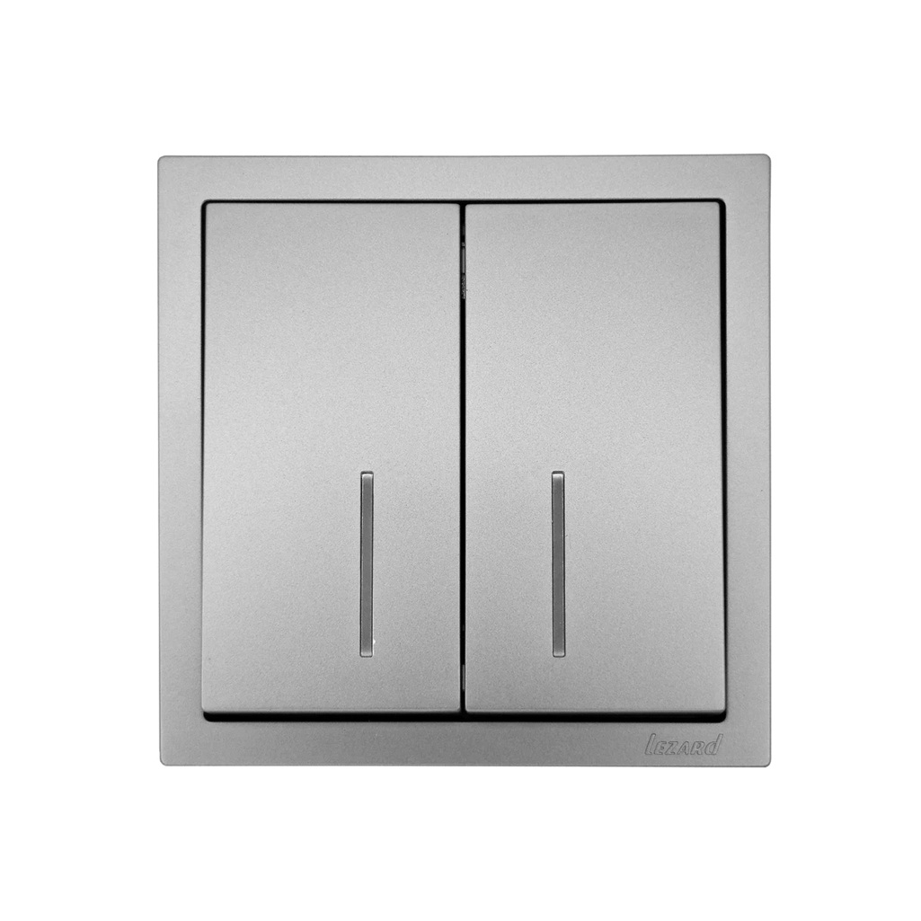 Выключатель двойной с подсветкой Lezard Zima 704-7488-112QC встраиваемый, серый матовый