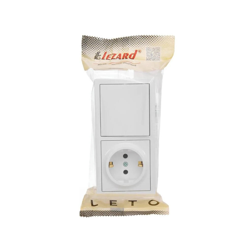 Блок: розетка с заземлением+выключатель одноклавишный Lezard  Leto 752 0200-170BAP накладной, белый