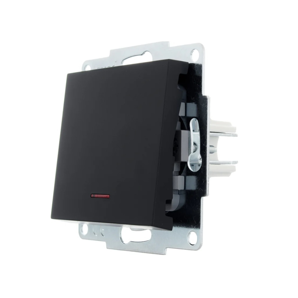 Выключатель с подсветкой Lezard Vesna одноклавишный, встраиваемый механизм, чёрный бархат 742-4288-111