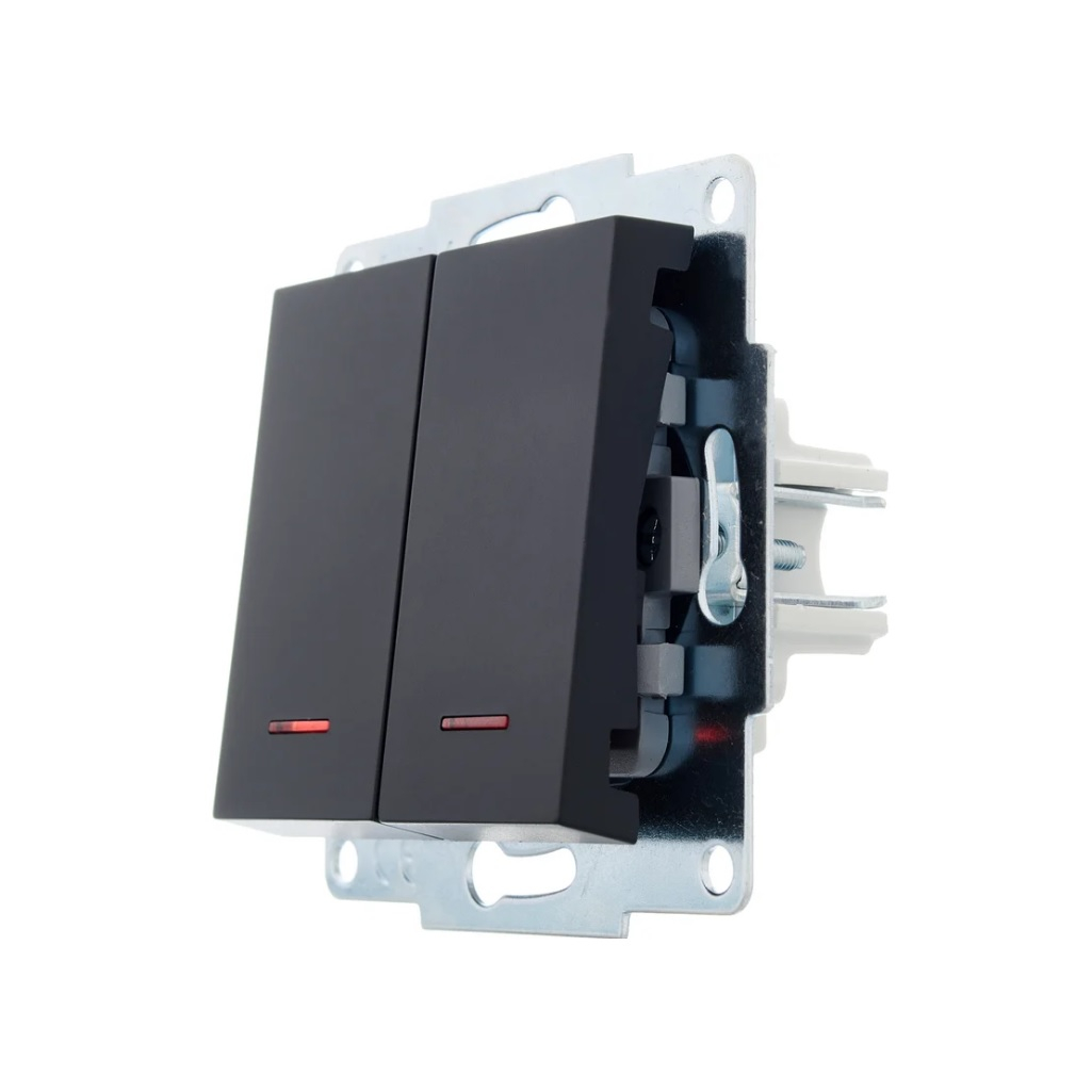 Выключатель двойной с подсветкой Lezard Vesna встраиваемый механизм, чёрный бархат, 742-4288-112