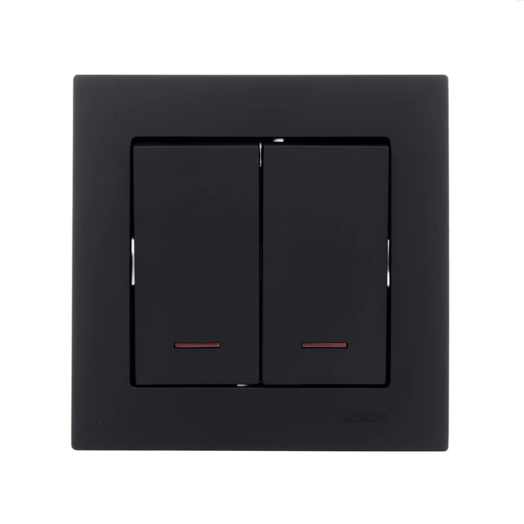 Выключатель двойной с подсветкой Lezard Vesna встраиваемый механизм, чёрный бархат, 742-4288-112