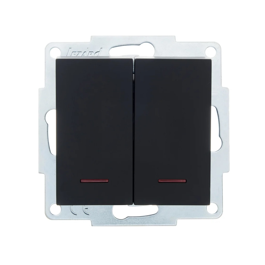 Выключатель двойной с подсветкой Lezard Vesna встраиваемый механизм, чёрный бархат, 742-4288-112
