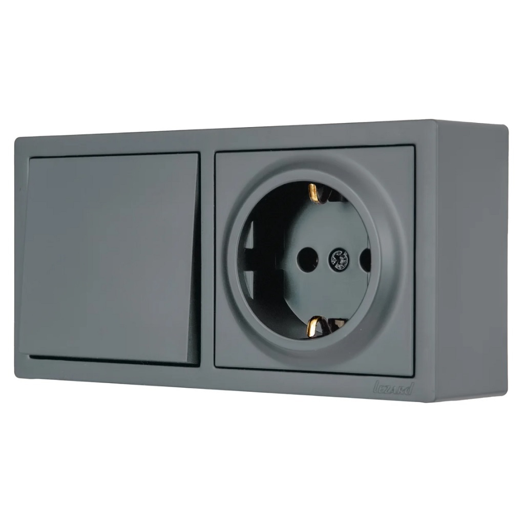 Выключатель и розетка Lezard Leto 752-3400-170BAP, с заземлением, накладной монтаж, графит