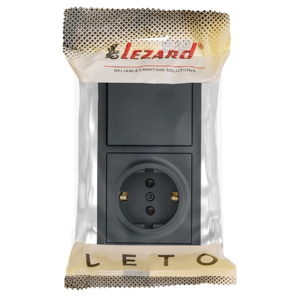 Выключатель и розетка Lezard Leto 752-3400-170BAP, с заземлением, накладной монтаж, графит
