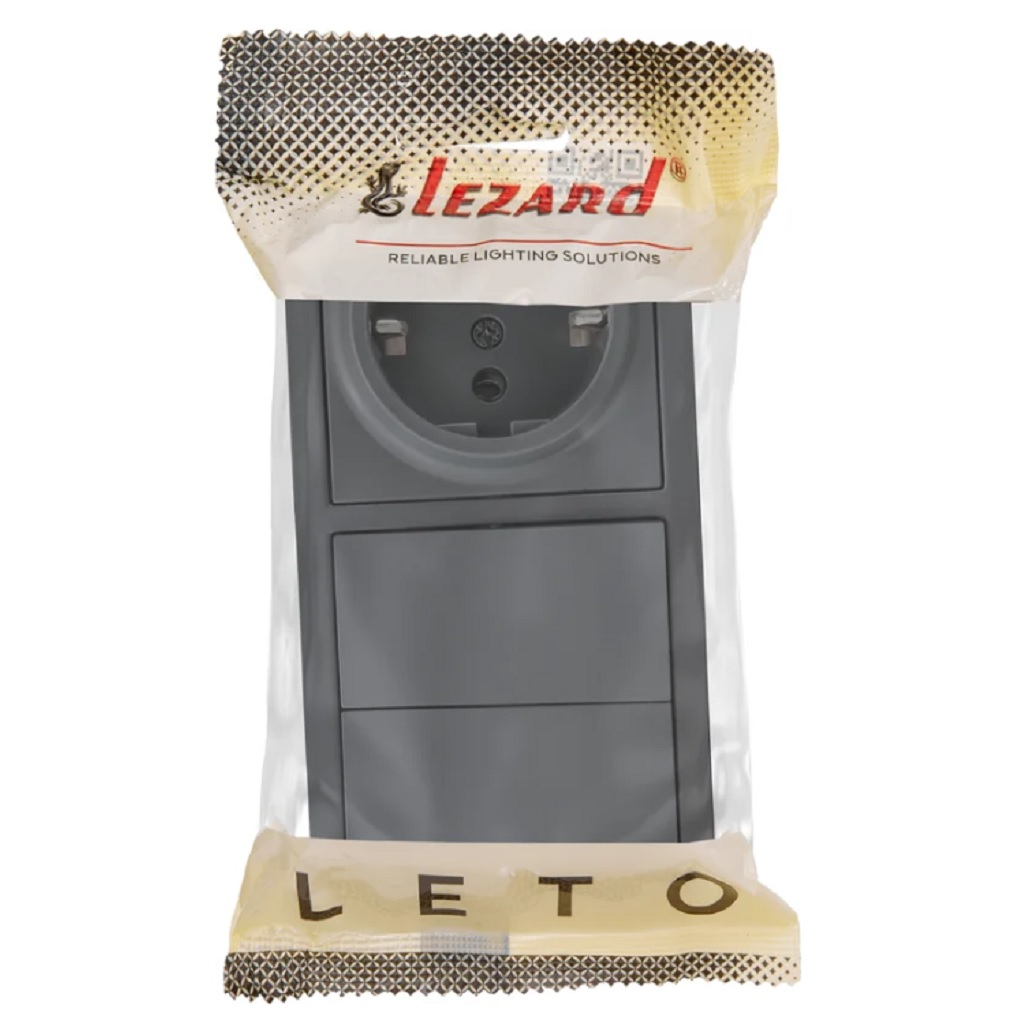 Выключатель двойной и розетка Lezard Leto 752-3400-170BKP, с заземлением, накладной монтаж, графит