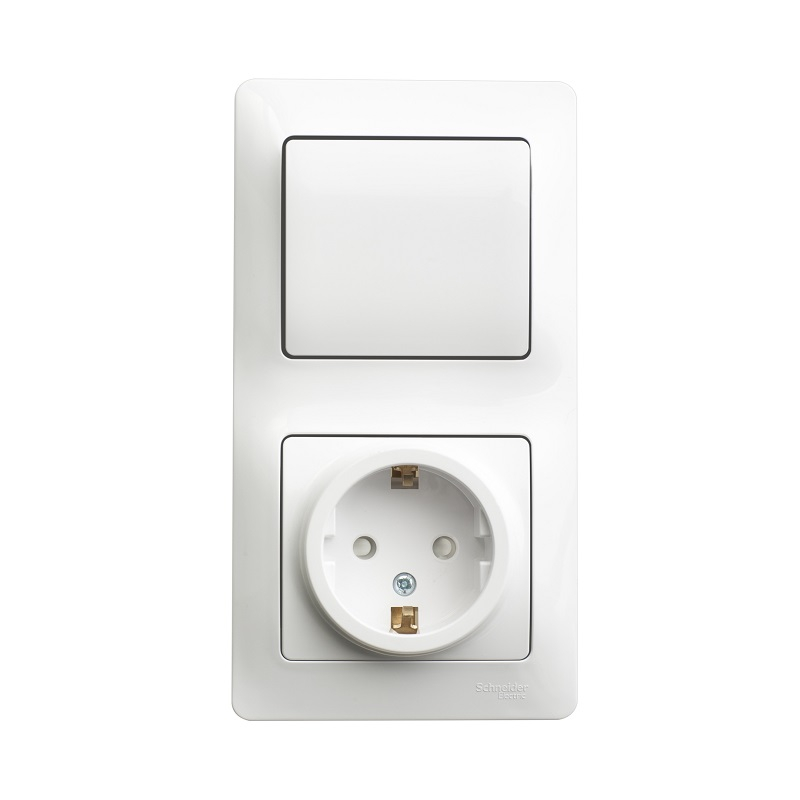 Блок: розетка с заземлением + выключатель одноклавишный Schneider Electric GLOSSA GSL000170, белый