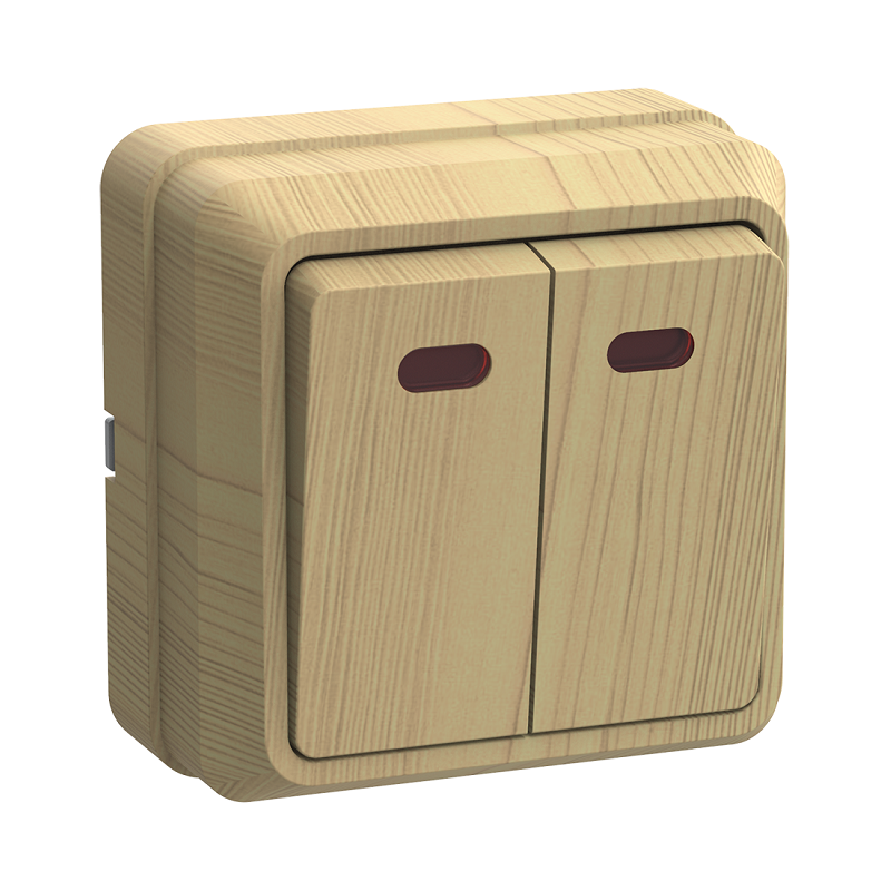 Выключатель 2 клавиши ОП ОКТАВА с индикатором 10А сосна ИЭК 300347