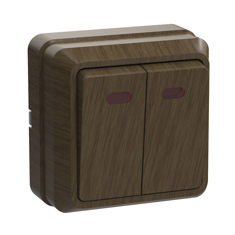 Выключатель ИЭК ОКТАВА 2 клавиши с индикацией 10А дуб 300328