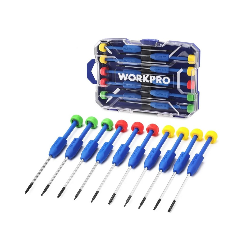 Набор прецизионных отверток Workpro WP200530, противоскользящие наконечники, 10 шт.