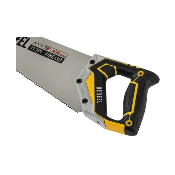 Ножовка по дереву Denzel 450 мм, 9 TPI, зуб 3D, металлопластиковая рукоятка 24140