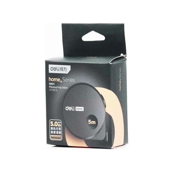Рулетка Deli Home Series Black HT8519 5 м, 19 мм, эксклюзивный дизайн, корпус высококачественный софт-тач пластик
