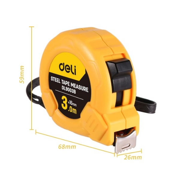Рулетка Deli DL9003B  3м 16мм метрическая ударопрочный корпус