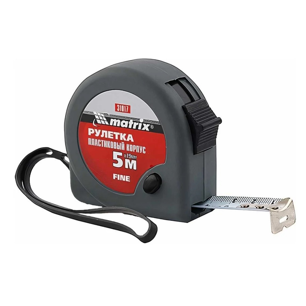 Рулетка Matrix Fine 31017, 5 м х 19 мм, пластиковый корпус, четкая разметка шкалы, фиксатор ленты