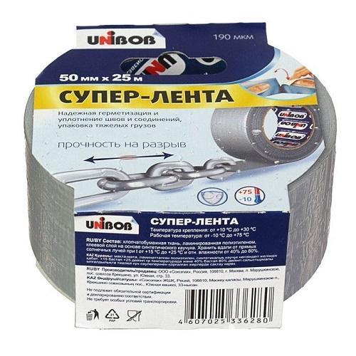 Супер-лента клейкая армированная UNIBOB 50 мм 25 м серая 