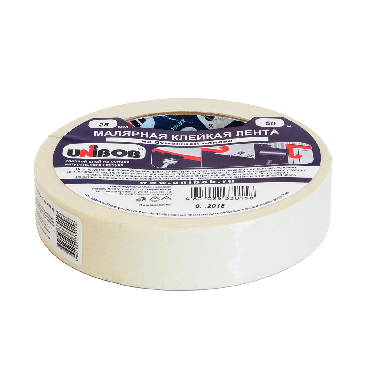 Скотч малярный Unibob 25 мм х 50 м