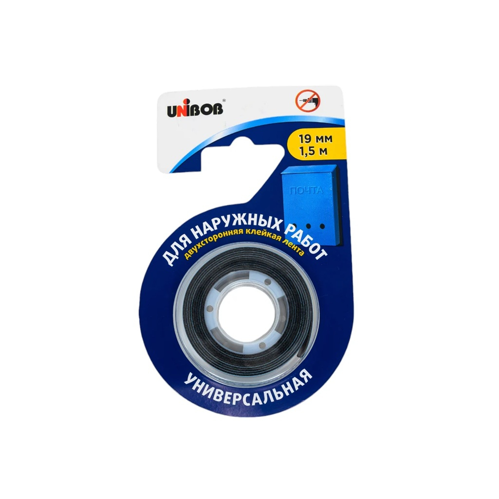 Клейкая лента UNIBOB двусторонняя вспененная для наружных работ 19мм х 1.5м