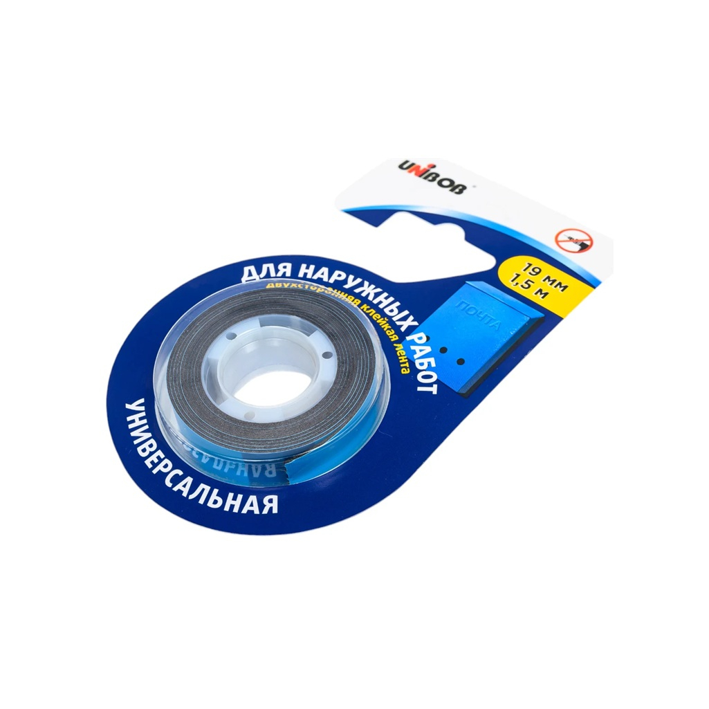 Клейкая лента UNIBOB двусторонняя вспененная для наружных работ 19мм х 1.5м