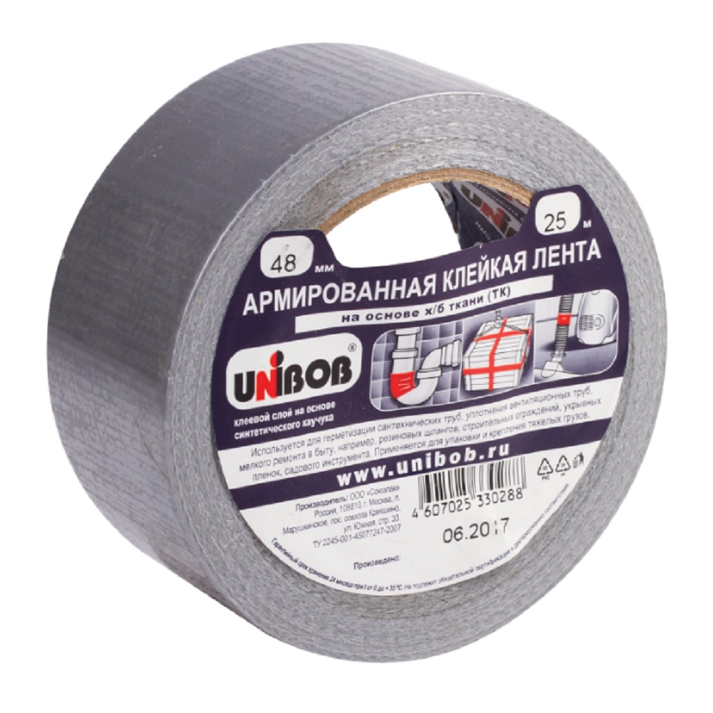 Лента клейкая Unibob 29836 армированная 48 мм х 25 м, для ремонтных работ