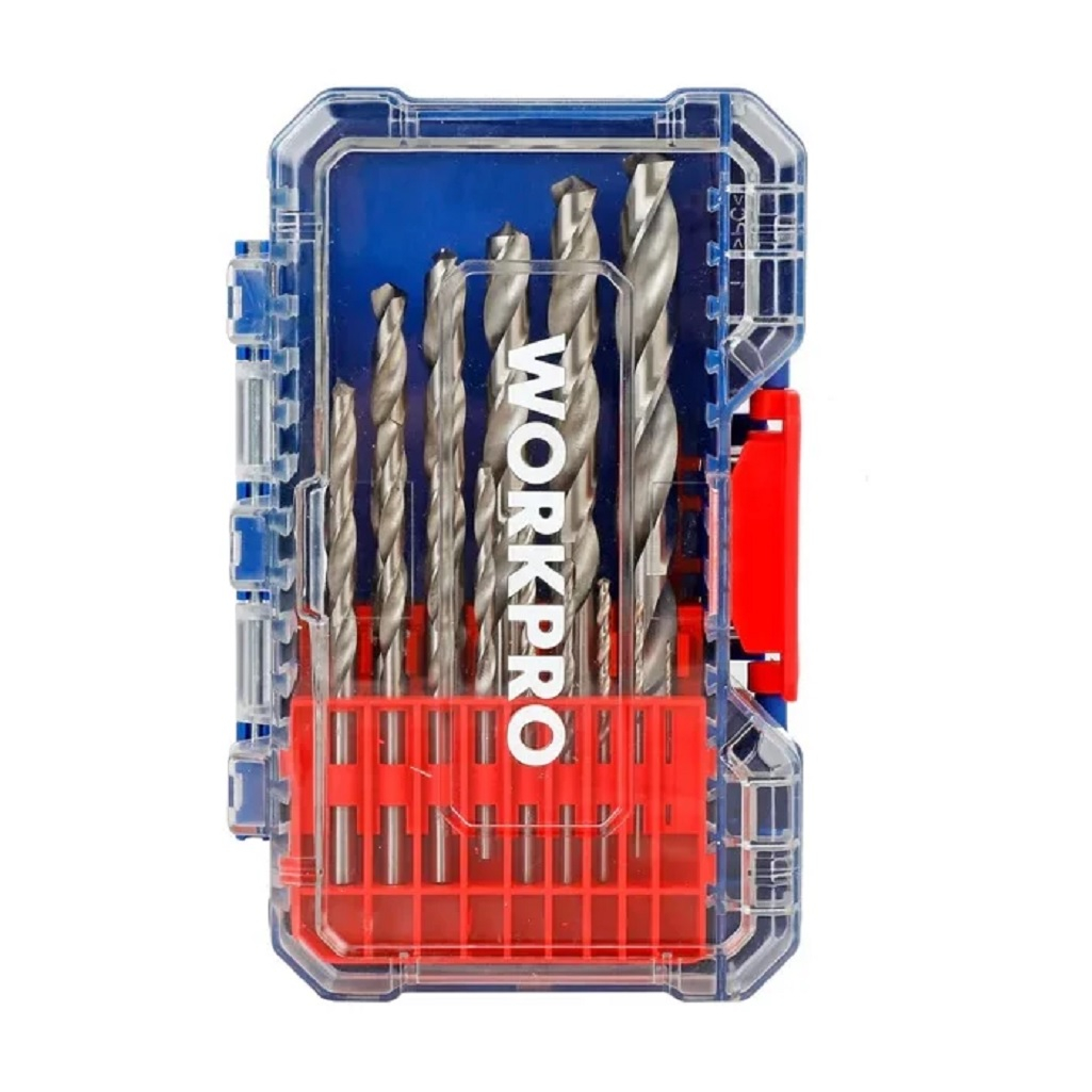 Набор сверл по металлу Workpro WP409010, точная заточка, пластиковый кейс, 15 шт.