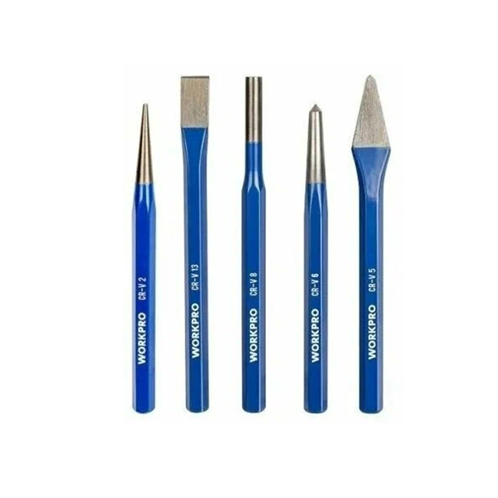 Набор кернеров и зубил Workpro WP201303, сталь, шестигранный стержень, 5 шт