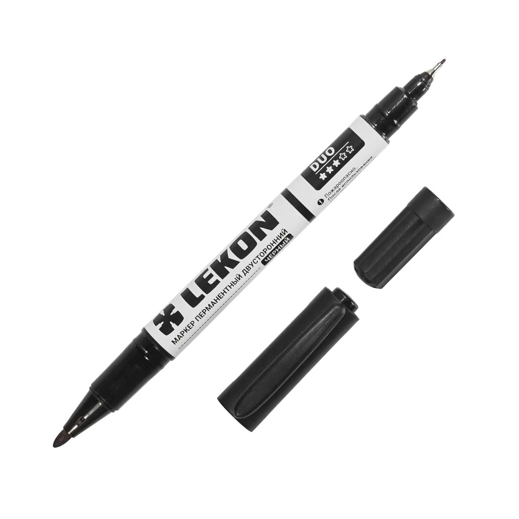 Маркер перманентный Lekon Duo двухсторонний, быстросохнущий, черный