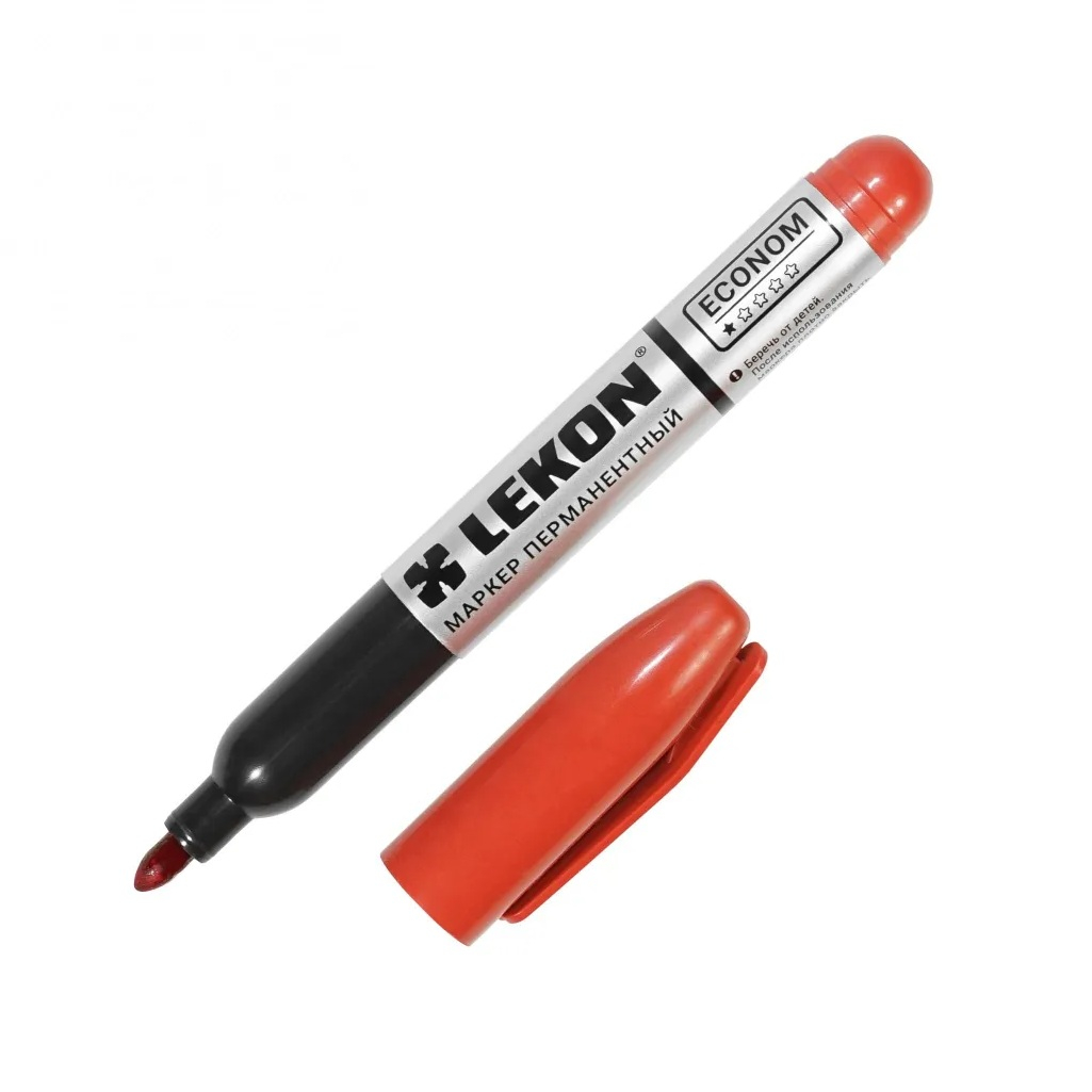 Маркер перманентный Lekon Econom 3 мм, быстросохнущий, красный
