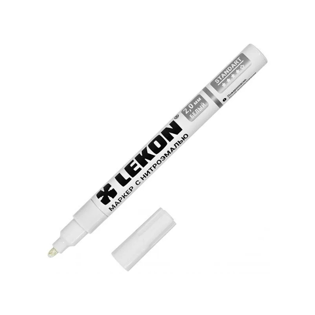 Маркер с нитроэмалью Lekon 2мм, быстросохнущий, водостойкий, белый