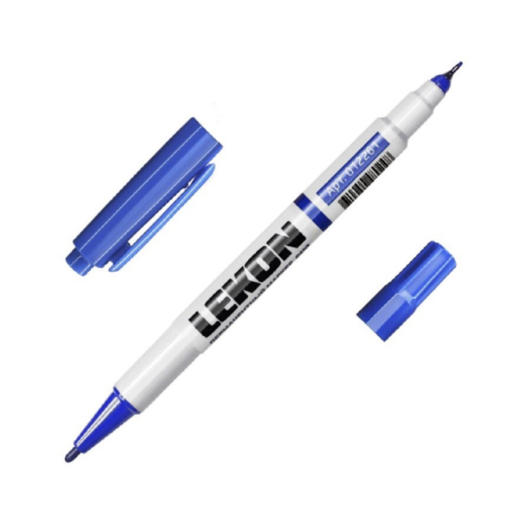 Маркер перманентный Lekon Duo, двухсторонний, синий для разметки отделочных материалов