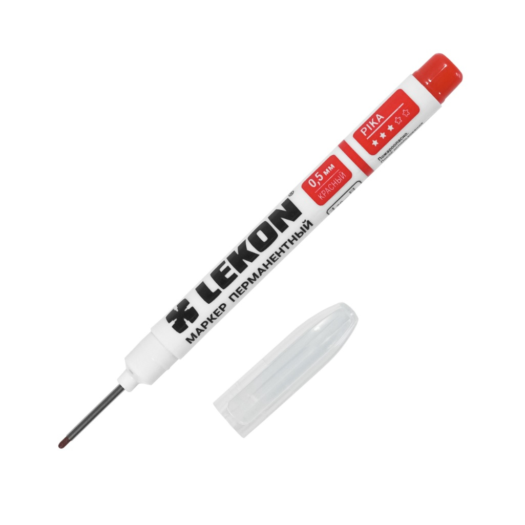 Маркер перманентный Lekon Pika, удлиненный наконечник, красный для разметки отделочных материалов