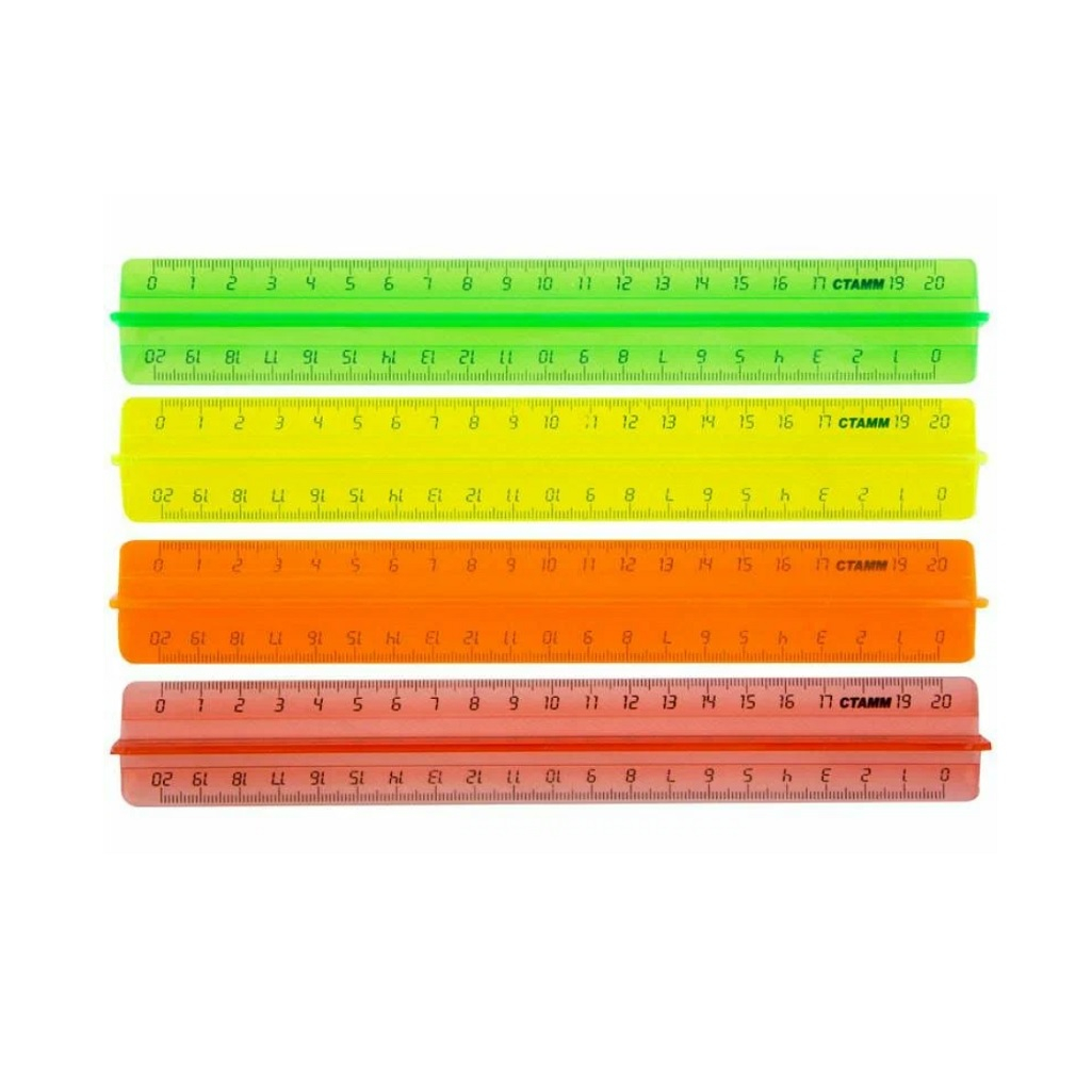 Линейка Стамм пластиковая, с держателем, прозрачная, неоновые цвета 20 см 083864