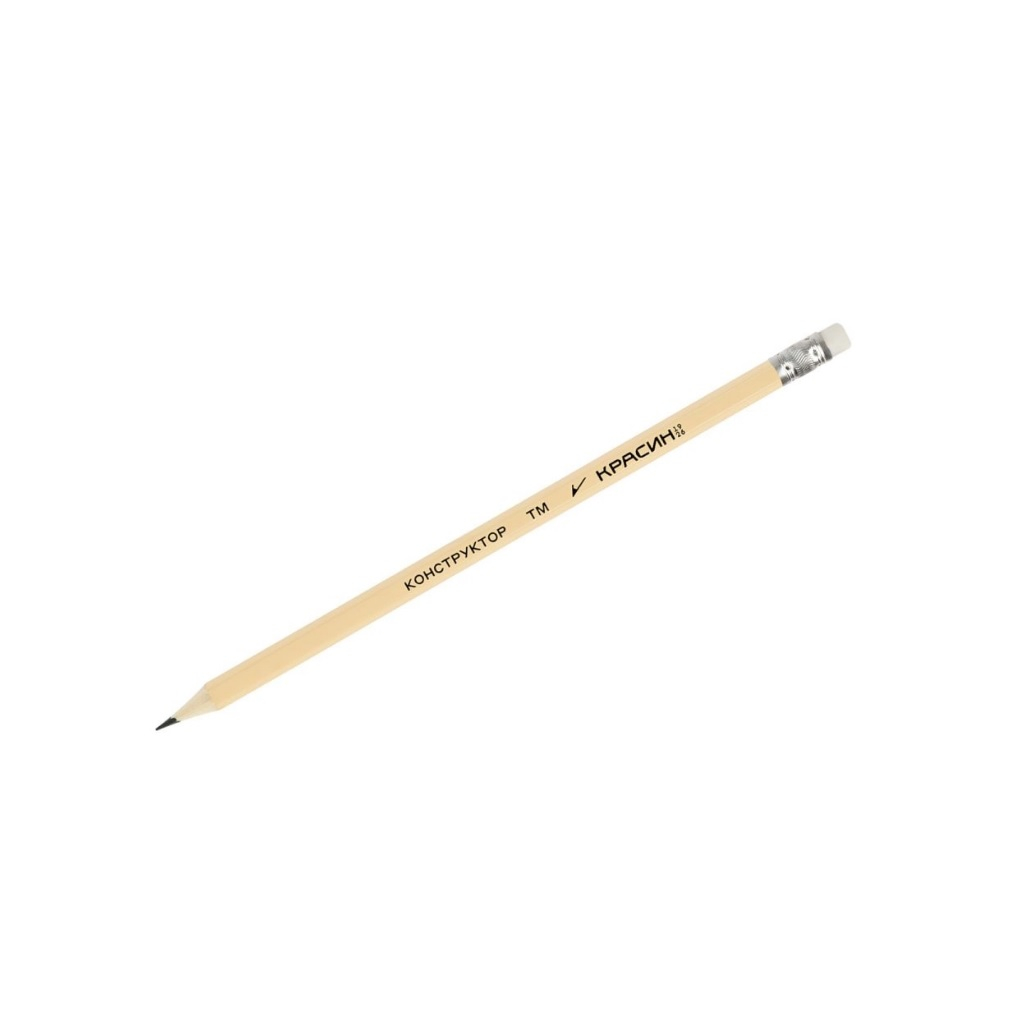 Карандаш чернографитный Красин Конструктор ТМ, HB, шестигранный, заточенный, с ластиком