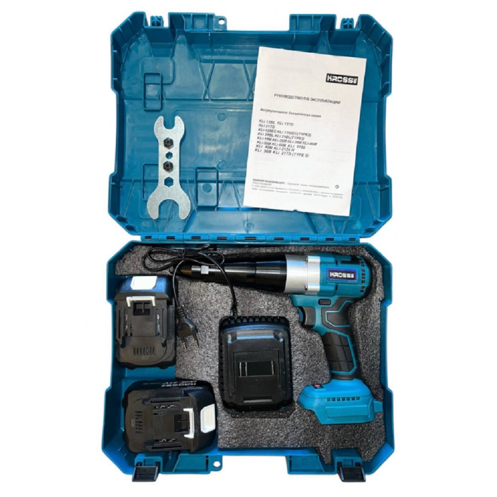 Заклепочник аккумуляторный Kross KLi 2150, 21В, 2 акк. х 4,0 Ah+з.у.