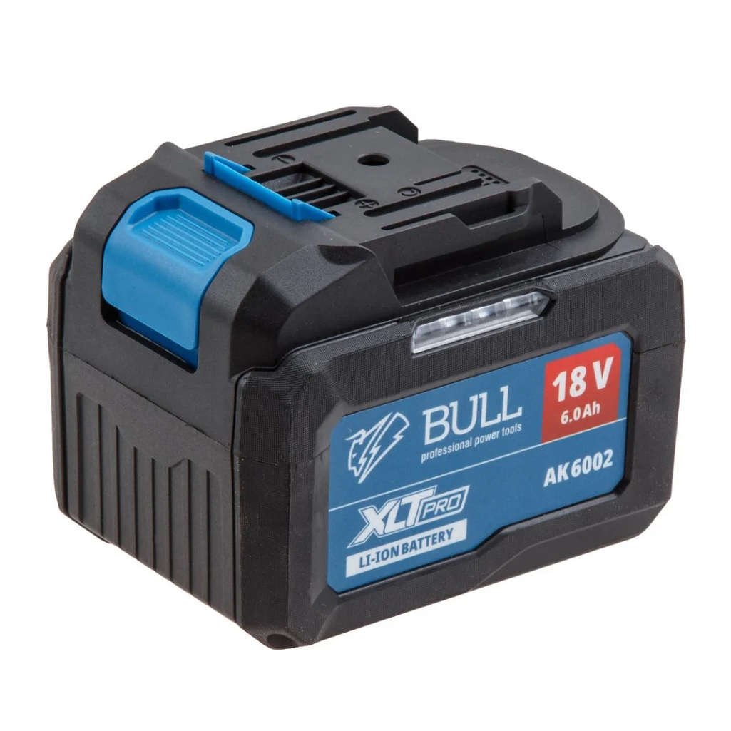 Аккумулятор Bull AK 6002, 18В, 6.0 Ah, Li-Ion, слайдер, индикатор заряда, черный