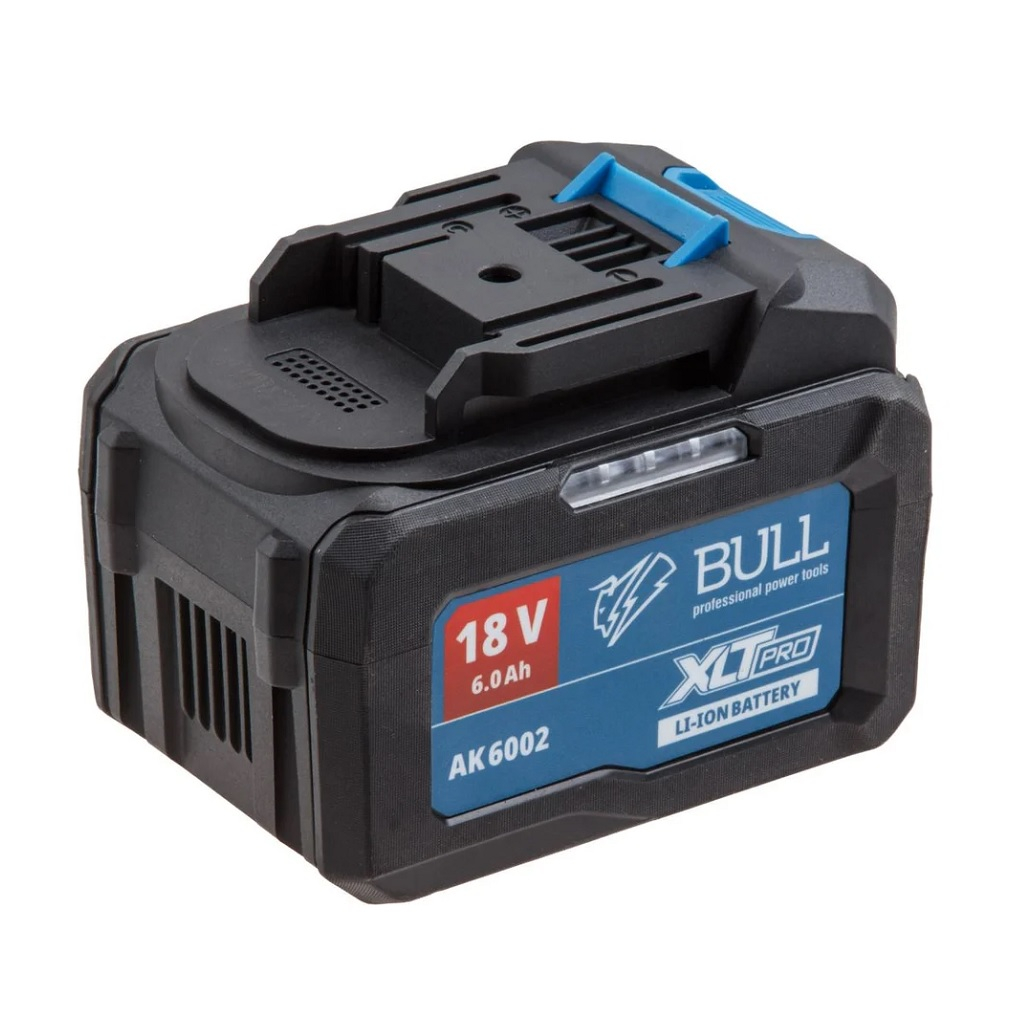 Аккумулятор Bull AK 6002, 18В, 6.0 Ah, Li-Ion, слайдер, индикатор заряда, черный