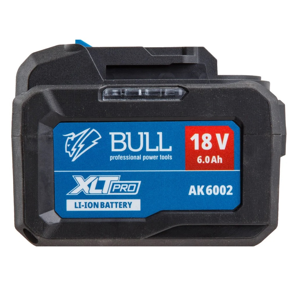 Аккумулятор Bull AK 6002, 18В, 6.0 Ah, Li-Ion, слайдер, индикатор заряда, черный